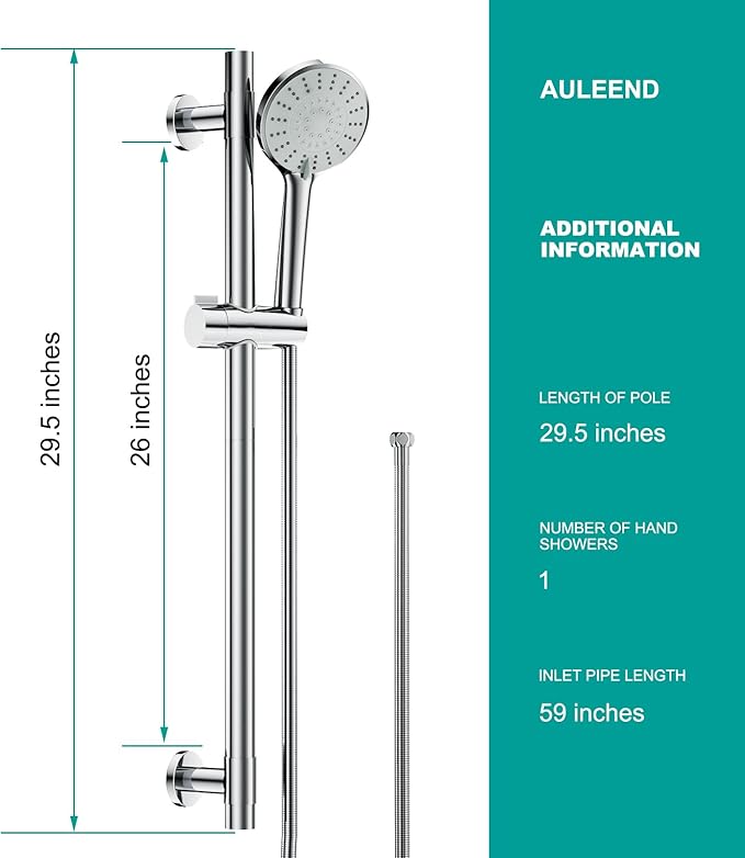 Shower Slide Bar Handheld Shower Head with Hose, 5-Function Hand Shower with Wall Mount，shower slide bar,adjustable height shower head (A-round, Chrome)