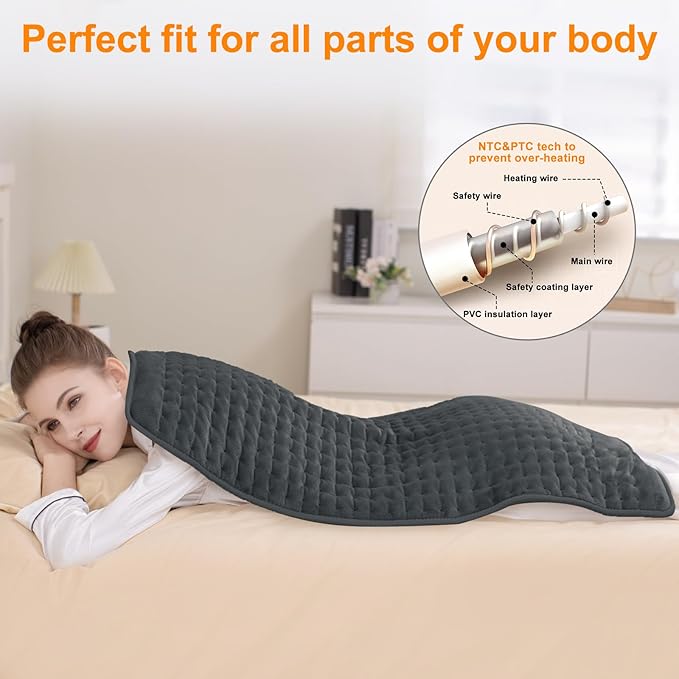 Deepsoon Heating Pad,Electric Heating Pads for Back,Neck,Moist Heating Pad for Abdomen Shoulder Knee Legs,Dry/Moist Heat&Auto Shut Off,Mother's Day Birthday for Men and Women,Dark Gray,40x20 Inch