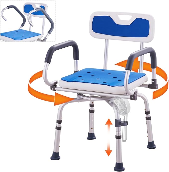 VEVOR Swivel Shower Chair 360 Degree, Adjustable Shower Seat with Pivoting Arms for Inside Showers or Tubs, Non-Slip Rotating Bathtub Shower Chair for Elderly Disabled Injured, 400LBS Capacity