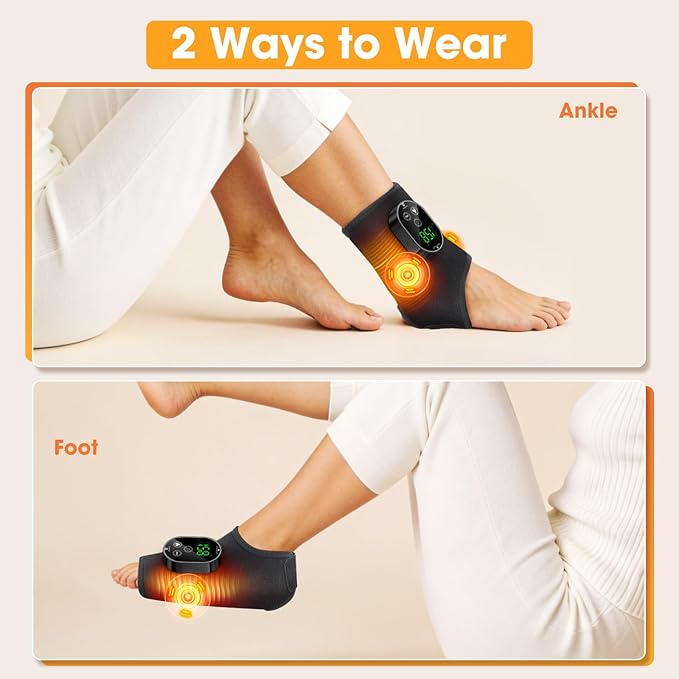 Cordless Ankle Heating Pad with Massage,Rechargeable Ankle Massager for Pain Relief,Portable Neuropathy Foot Massager