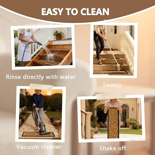 Stair Mat Outdoor for Wooden Steps, Non-Slip Rubber Brown Stair Runner Rugs, 6 Pcs 8.5" x 30" Heavy Duty Stair Mats for Outside Steps, Weatherproof Grip for Elders, Dogs & Kids, Yellow Leaves.