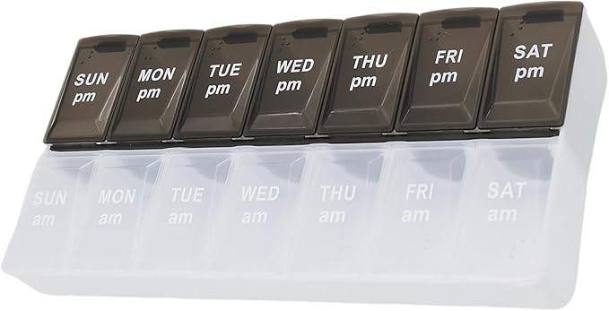 7 Day Weekly Pill AM PM Organizer, ShysTech Large Pill Case Pill Box for Pills/Vitamin/Supplements/Medication (Black/White)
