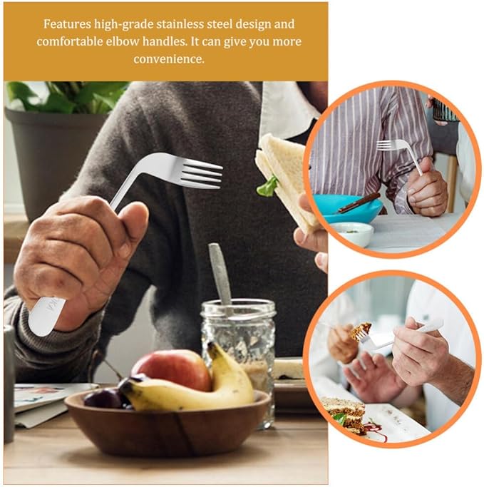 Ipetboom Angled Feeding Utensils Lightweight Ergonomic Fork and Spoon Adaptive Tableware for Seniors with Limited Wrist Mobility and Self-Feeding Aid