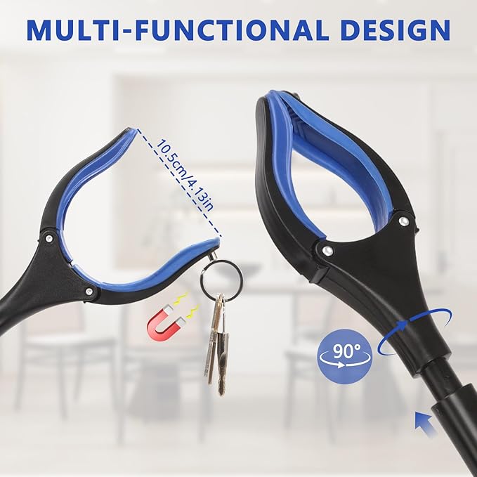 2 Pack Grabber Reacher Tool, 36" Extra Long Heavy Duty Folding Pickup Tool with Magnets & Rotating Jaw - Pickup Tool for Seniors, Mobility Aid, Trash Picker (Blue)