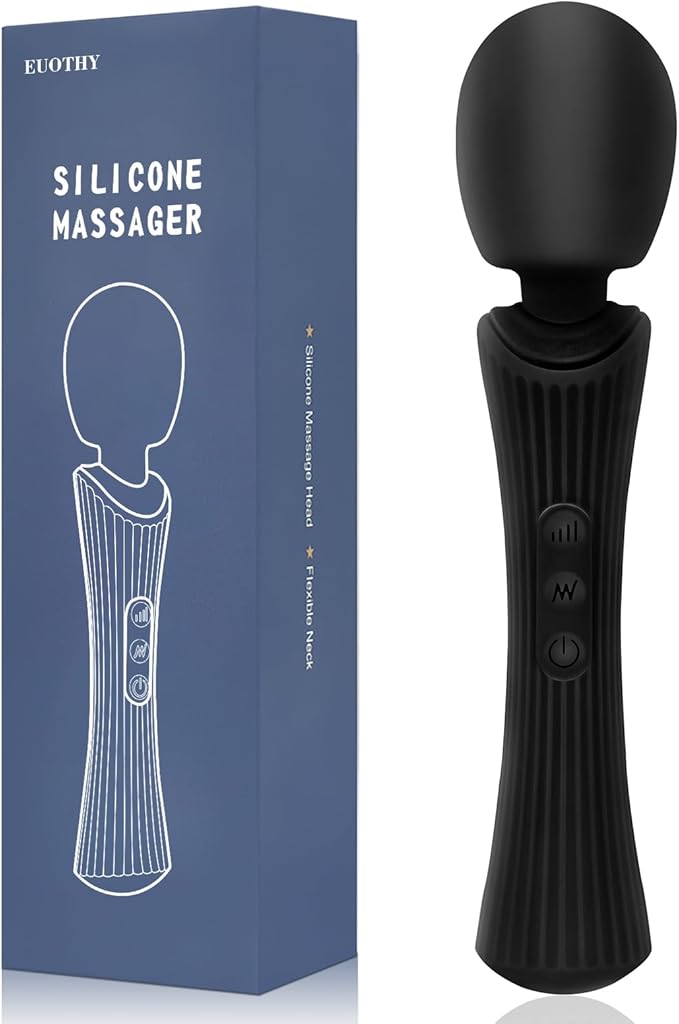 Handheld Cordless Personal Massager - Powerful 12 Vibration Patterns, 3 Speeds Settings & Waterproof, Body-Safe Silicone for Relaxation and Muscle Comfort in Neck, Shoulders and Foot -Black