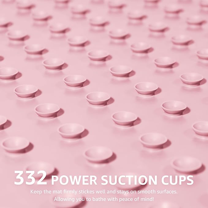 OTHWAY Bathtub Mat Non Slip, Extra Long Rubber Bath Mat for Tub, Machine Washable Shower Anti Slip Mat with 332 Strong Suction Cups (Pink, 36" x 17")