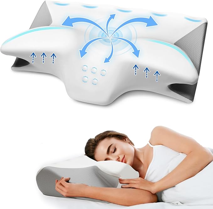 Cervical Pillow for Neck Pain Relief, Cooling Contour Memory Foam Pillows Support Odorless Ergonomic Neck Pillow Adjustable Orthopedic Bed Pillow for Side Back Stomach Sleeper with Pillowcase