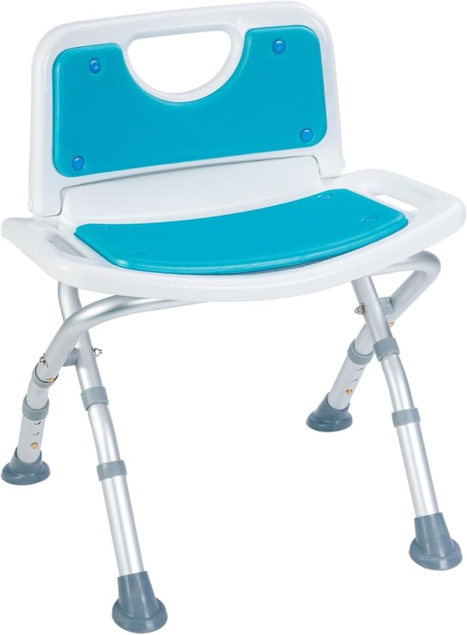 Folding Shower Chair for Inside Shower & tub with Foldable Back, Small Shower Seat for Seniors & Disabled, Portable Stools, Adjustable Height, Support 280 lbs
