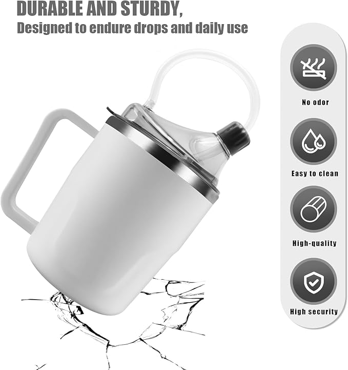 Adult Spill Proof Cup for Elderly, 3 in 1 Stainless Steel Sippy Cup with Straw and 2 Lids, Suitable for Seniors Disabled Patients Limited Mobility, 14 OZ