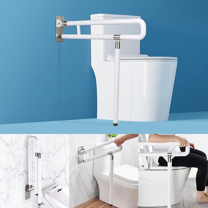 Handicap Grab Bars Rails, 29.5 Inch Foldable Toilet Grab Bar Flip Up Arm Rails with Anti-Slip Grip Shower Assist Aid Safety Rails for Elderly Pregnant Women Disabled Handicap Bar