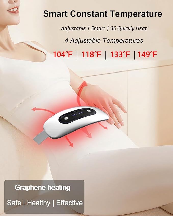 Electric Heating Pad,Portable Cordless Menstrual Heating Pad with 4 Heat Levels and 4 Massage Modes, Heating Pad for Cramps,Back Pain Relief (White)