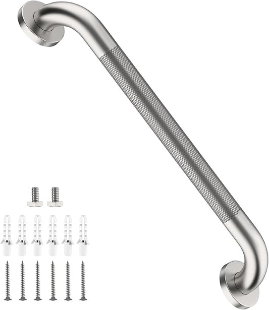 Shower Grab Bar 20 Inch, iHansee Brushed Nickel Bathroom Grab Bar w/Anti-Slip Knurled Grip, Stainless Steel Bath Safety Bars Support Handrail for Senior Elderly, Toilet Bathtub Balance Handle for Wall