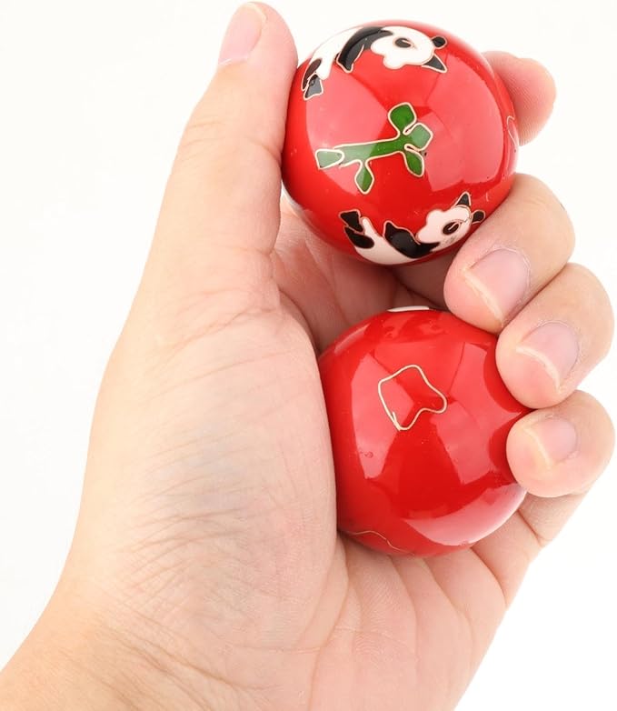 2 Pieces Hand Massage Balls, Chinese Exercise Handballs with Storage Box, Compact Relaxation, Chinese Baoding Balls, for Kids Seniors, Panda Red