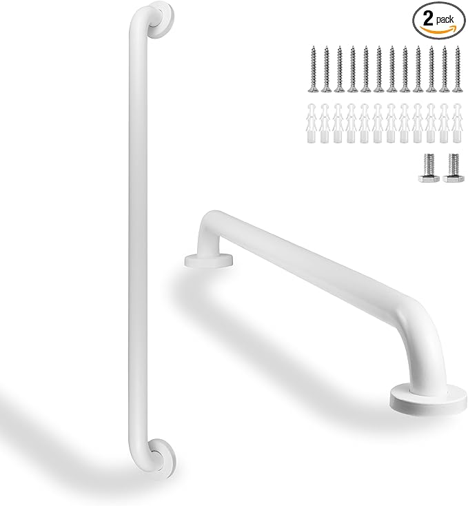 Shower Grab Bar, 2 Pack 32 Inch White Bathroom Safety Bar, 1.25" Diameter 304 Stainless Steel Grab Bars for Bathtubs and Showers, Handicap Shower Grab Bar for Seniors Elderly