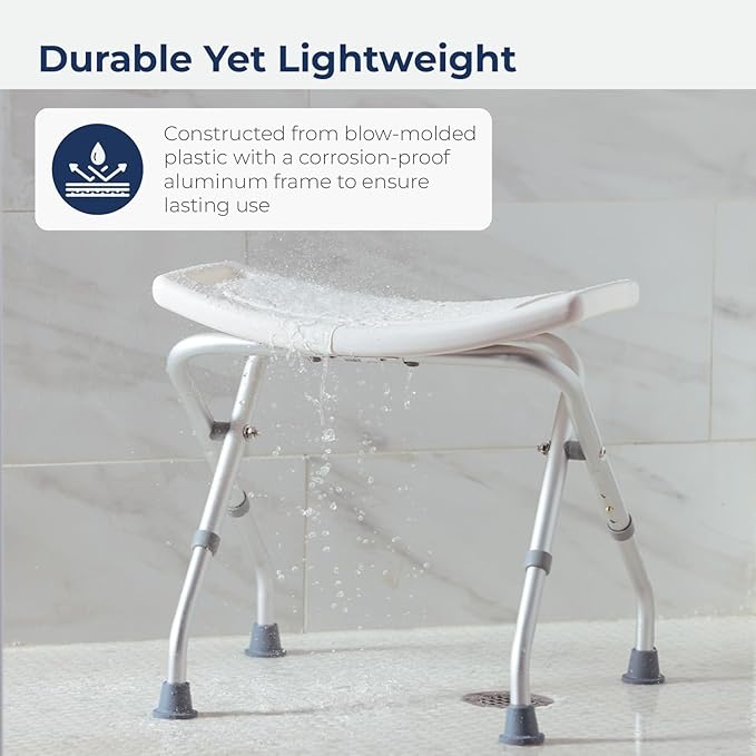 Drive Medical 12486 Folding Shower Chair, Bath Bench with Drainage Holes and In-Seat Handles, Supports Users Up To 300 Pounds, White