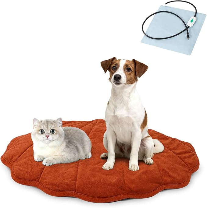 Vagascape Dog Bed, Waterproof Pet Bed with Washable Removable Cover, Comfort Cat Dog Pad for All Seasons, Heating Red Shell Shape Cat Mat with Nonskid Bottom(47"x37")