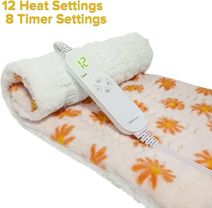 Electric Heating Pad for Back Pain Relief, 12 x 24Inch Ultra Soft Heat Pad - 12 Heat Levels, 8 Timers with Countdown, Machine Washable, Moist & Dry Therapy - FH01