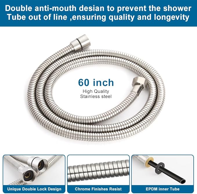 POP SANITARYWARE All Metal Handheld Shower Head Brushed Nickel Luxury High Pressure Showerhead Kit with Wall Connector and Hose Set, for Bathroom Showering System Contemporary Square Style