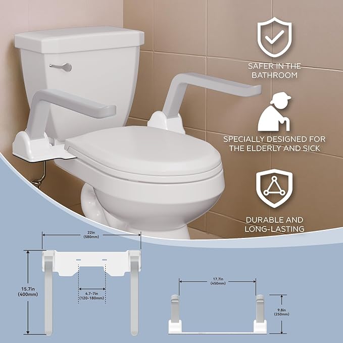 ZEAGUS Toilet Safety Rails for Seniors,500lb Heavy-Duty Toilet Safety Frame,60° Adjustable & Space-Saving Toilet Assist Arms,Toilet Handles for Elderly,Disabled, and Mobility Impaired
