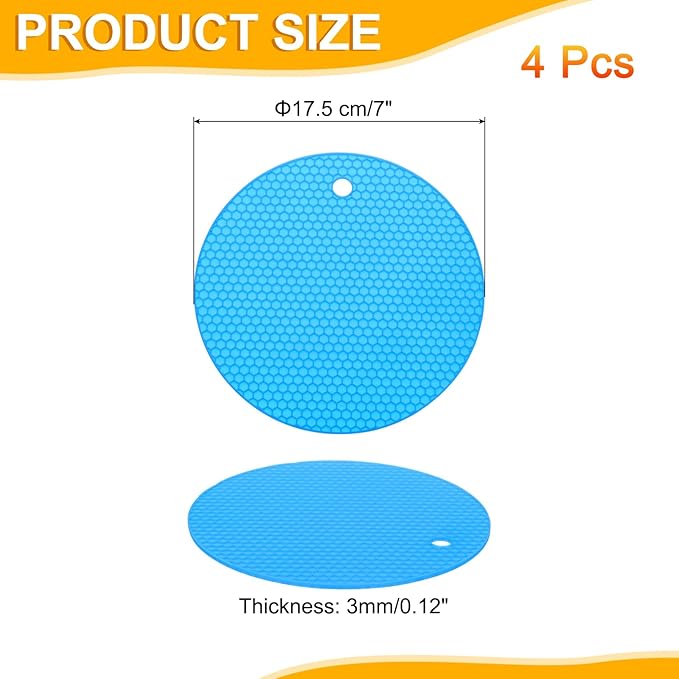 uxcell 4pcs Silicone Jar Opener Pads, 17.5cm/7" Texture Can Opener Multipurpose Round Bottle Lid Opener Non-Slip Coasters for Weak Hands Seniors Children, Blue