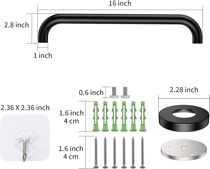 ZUEXT 16 Inch Oil Rubbed Black Stainless Steel Shower Grab Bar, Bathroom Safety Hand Rail, 500 Lbs Pull Force, Concealed Mount, Modern Sleek Style