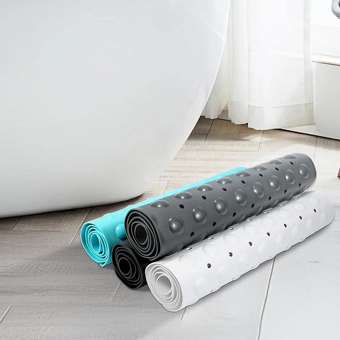 WarmSnow Long Bathtub Mat Non Slip 39.5 x 16 Inch, Inside Shower Mats with Suction Cups & Drain Holes, Soft TPE Bath Mat for Tub, Quick-Drain Bathroom Floor Mats, Black