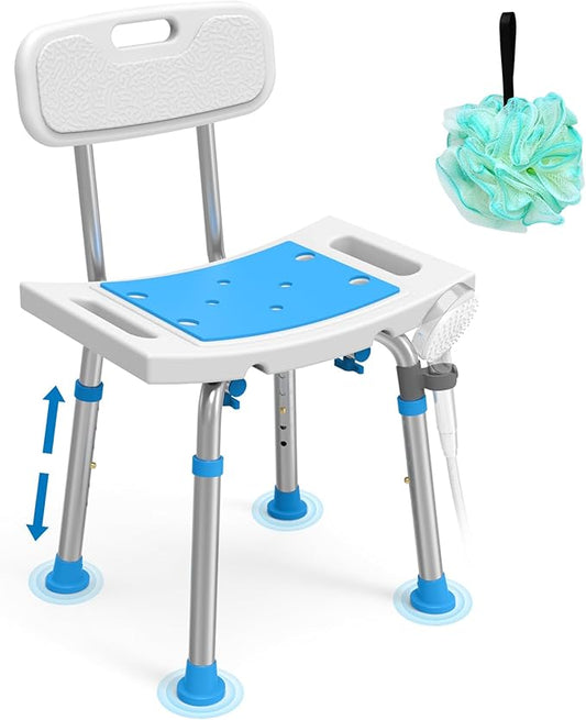 Loyoda Shower Chair for Inside Shower with Removable Back, Adjustable Height, Eligible Bathroom Stool Supprts up to 400lbs