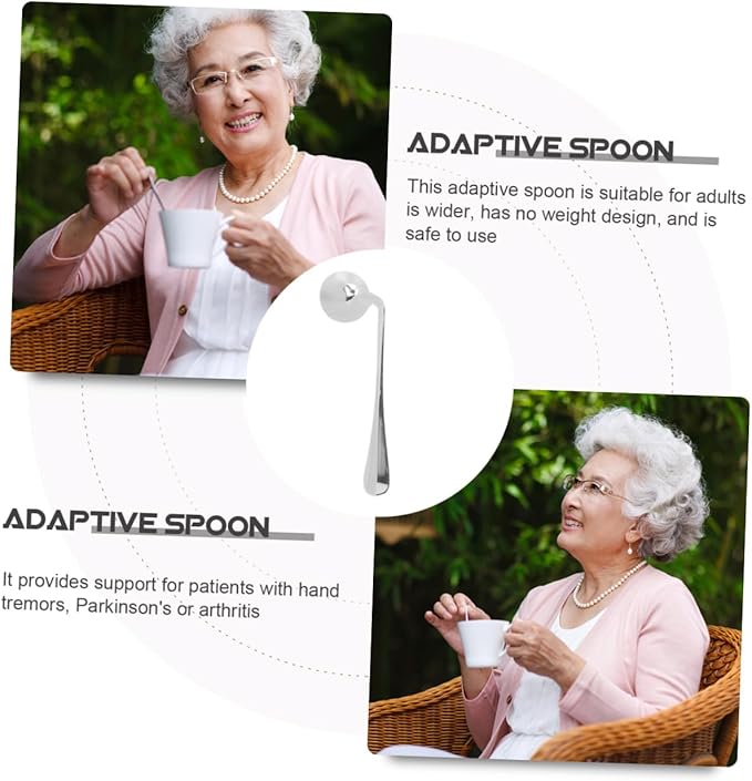 FOMIYES 2pcs Weighted Swivel Spoon for Elderly Senior Adaptive Utensils Angled Spoon for Tremor Easy-Grip Stainless Steel Fork Cutter