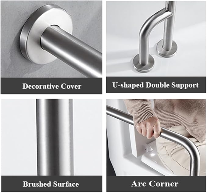 Shower Handicap Grab Bars for Bathroom Wall, Curved Stainless Steel Toilet Grab Bar Toilet with Legs,Wall Mounted Floor-Standing Safety Handrail, Support Handle for Seniors Disabled, 55×70cm Right