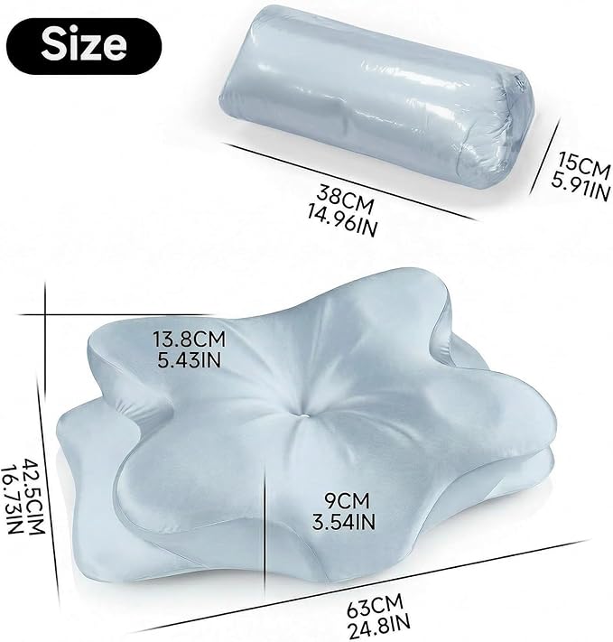 Cervical Neck Pillow for Neck Pain Relief,Ergonomic Memory Foam Contour Pillow with Wrinkle-Resistant Silky Satin Fabric Cover,Orthopedic Bed Pillow for Side,Back,Stomach Sleepers,Blue