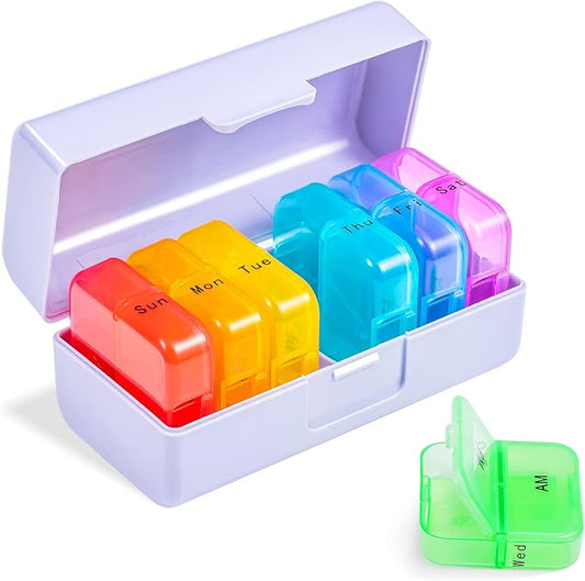 Zoksi Weekly Pill Organizer 2 Times a Day, Purple 7 Day Am Pm Pill Box, Daily Am Pm Pill Organizer 7 Day, Portable Vitamin Pill Case, Weekly Pill Box for Fish Oils, Vitamin, Supplement