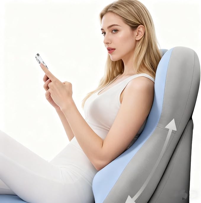 Luxury Reading Pillow for Bed - Backrest Cushion for Sitting Up in Bed, Sofa Ergonomic Support for Reading, Watching TV, Gaming Relieves Back & Neck Discomfort, for Adults & Seniors(Gray)