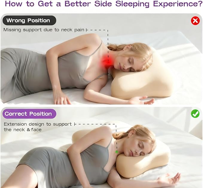 ZZ-WELL Side Sleeper Pillows - Patented Cervical Neck Pillow for Sleeping with Cooling & Removable Cover- High Loft Heavy Density Memory Foam Pillow for Side Back Sleepers (Beige)