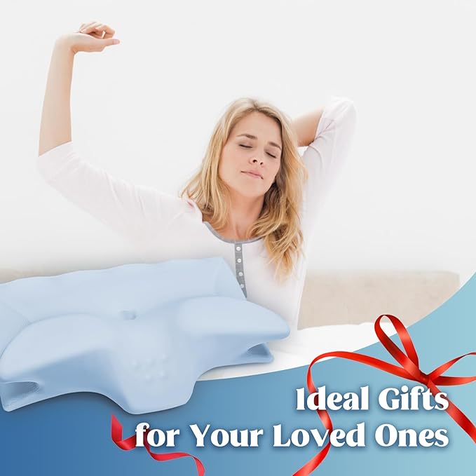 Cervical Pillow for Neck Pain Relief, Cooling Contour Memory Foam Pillows Support Odorless Ergonomic Neck Pillow Adjustable Orthopedic Bed Pillow for Side Back Stomach Sleeper,Modern Blue