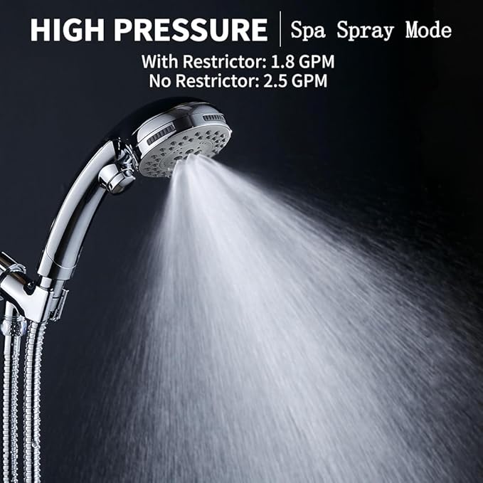 DOILIESE High Pressure Shower Head with Handheld Spray 6 Settings Hand Held Shower Head with On Off Switch and Spa Spray Mode 60 In Hose, Chrome