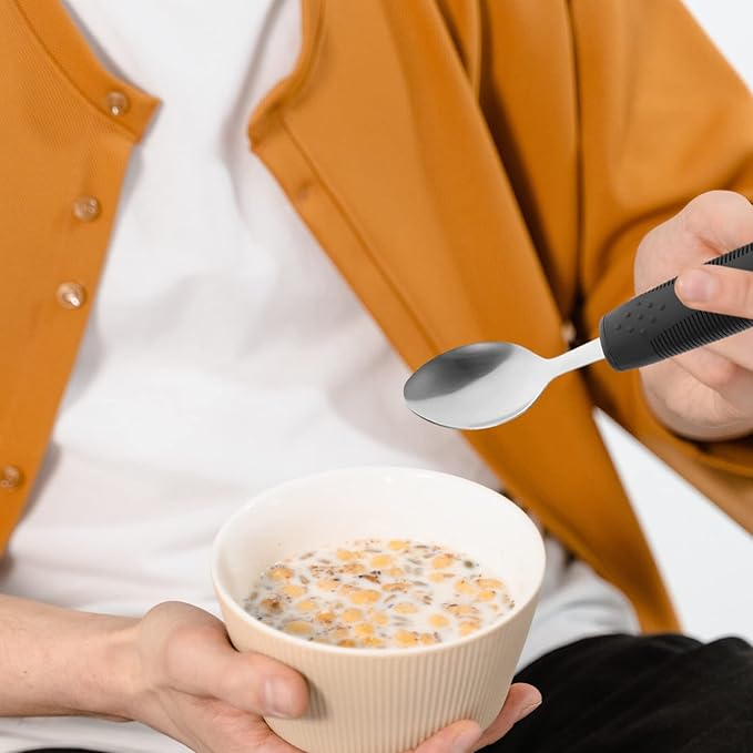 Healifty Anti-Shake Tableware Set for Elderly with Disabilities Non-Slip Adaptive Utensils Including Stainless Steel Fork Knife and Spoon Weighted Silverware for Hand Tremors and Daily Living Aid