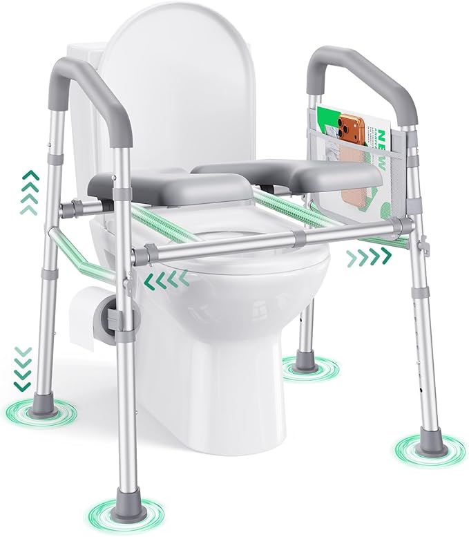 PopWise Raised Toilet Seat with Handles, 500 lb Anti-Wobble Frame, Easy to Install Toilet Seat Risers for Senior, Pregnant, Post-Surgery, Adjustable Height & Width Toilet Seat Riser, Fits Most Toilets
