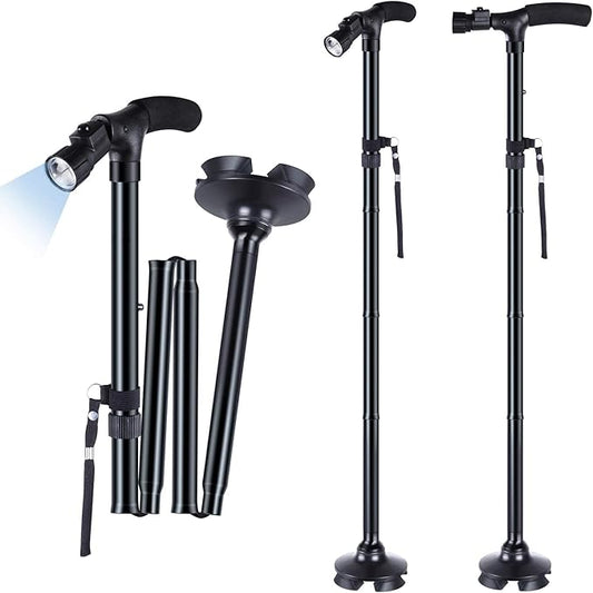 Walking Cane for Men Women: Ohuhu Walking Canes with LED Light Folding Walking Stick Adjustable Free Standing Canes with Wrist Strap Travel Bag for Seniors Adults