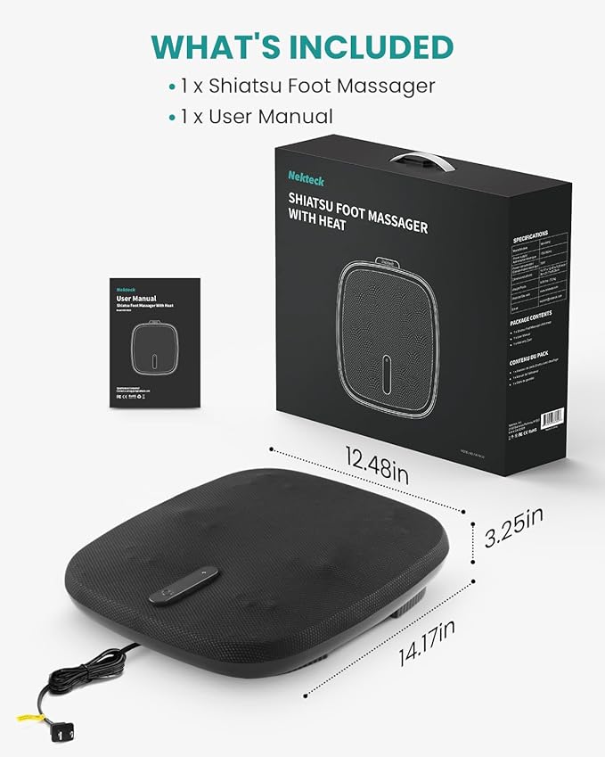 Nekteck Shiatsu Foot Massager with Heat, FSA Eligible Electric Kneading & Scraping Feet Massage Machine for Plantar Fasciitis Pain Relief, Home and Office Relax, HSA Eligible