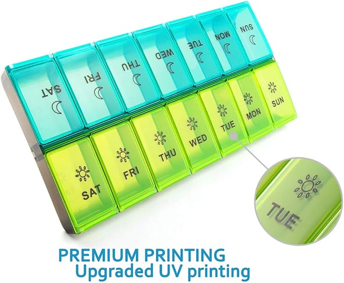 Mossime XL Large Daily Pill Organizer 2 Times a Day, Extra 7 Day Pill Box Am Pm, Weekly Day Night Vitamin Holder, Medicine Organizer, Big Pill Container, Medication Dispenser 14 Compartments