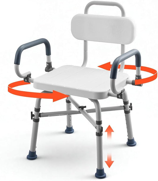 VEVOR Swivel Shower Chair with Arms and Back, 500 lbs Heavy Duty Bench Seat for Inside Shower Stall and Bathtub, Height Adjustable Bathroom Bath Tub Seat for Adults, Seniors, Elderly and Disabled