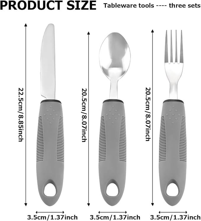 Adaptive Utensils Set for Seniors - 3Pcs Weighted Silverware for Hand Tremors, Arthritis, and Parkinson’s - Easy Grip Handles for Enhanced Stability - Dishwasher Safe