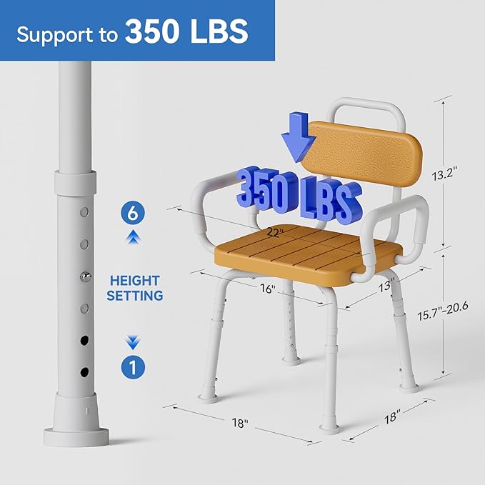 Loyoda 360° Swivel Shower Chair with Removable Arms, Adjustable Height Rotating Shower Stool for Inside Shower for Seniors and Disabled，Swivel Bath Chair for Inside Tub，Brown
