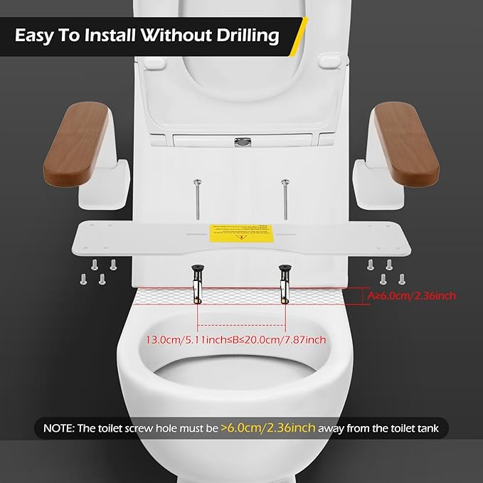 Dyna-Living Toilet Safety Rails 480lbs Toilet Safety Frame with Flip Up Non-Slip Wooden Armrest Handicap Toilet Rails, Toilet Assist Devices for Seniors Toilet Support Bars Toilet Riser for Elderly