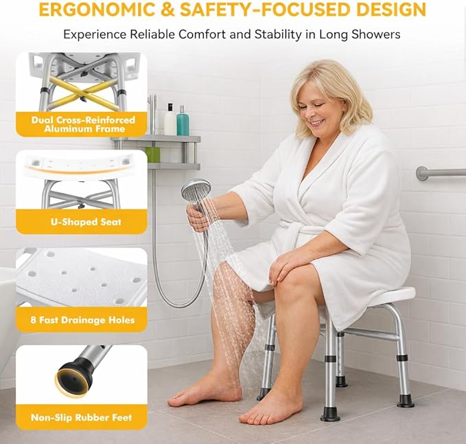 Hiqufet Shower Chair for Inside Shower(500lb), 5 Height Adjustable Shower Stool, Shower Seats for Adults, 3-Minute Quick Assembly, Heavy Duty Shower Bench for Inside Shower to Sit on