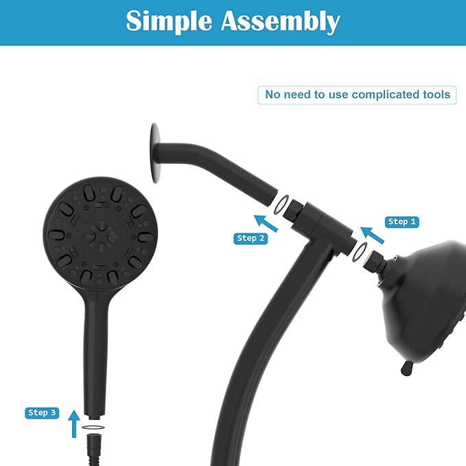 Lordear Rain Shower Head with Handheld Spray 7 Functions 3-Way Water Diverter Double Rain Hotel Spa Dual Bathroom Rain Shower Head Combo, Adjustable Sliding Bar,Black