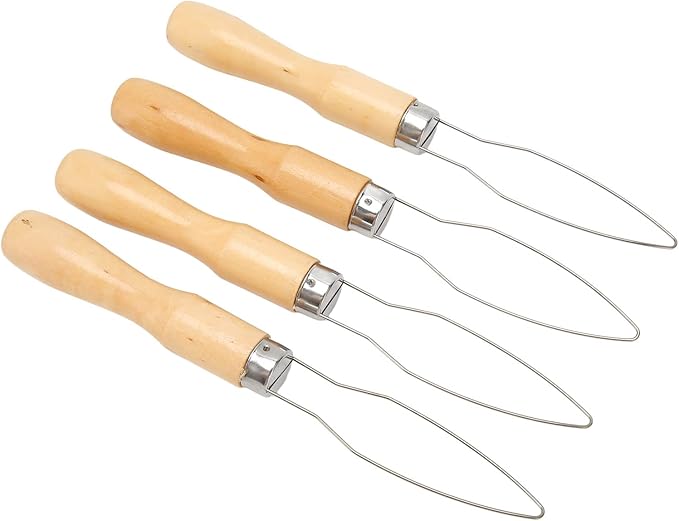 ZJchao Button Hook for Seniors, Button Hook Tool 4Pcs Wooden Handle Stainless Steel Wire Semi Flexible Assist Tool with Comfort Grip Handle for Elderly