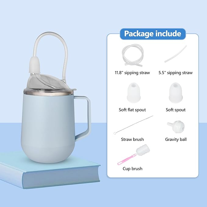 Adult Sippy Sup for Elderly 14oz Stainless Steel Spill Proof Cup with Straw, 3 in 1 Elderly Sippy Cup with Lid, Suitable for Seniors Disabled Patients Limited Mobility