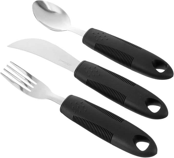 Hemoton Adaptive Utensils Set for Elderly Weighted Silverware with Non-Slip Handles 15-Piece Spoon Fork Knife Tremble Proof Tableware for Disabled Adults 8.66 Inch