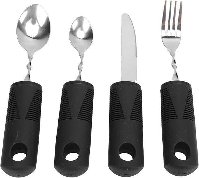 Parkinson's Weighted Utensil Set, Ergonomic Hand Tremor Spoon Fork Knife, Adaptive Silverware for Arthritis Aid, Easy Grip Eating Tools for Seniors